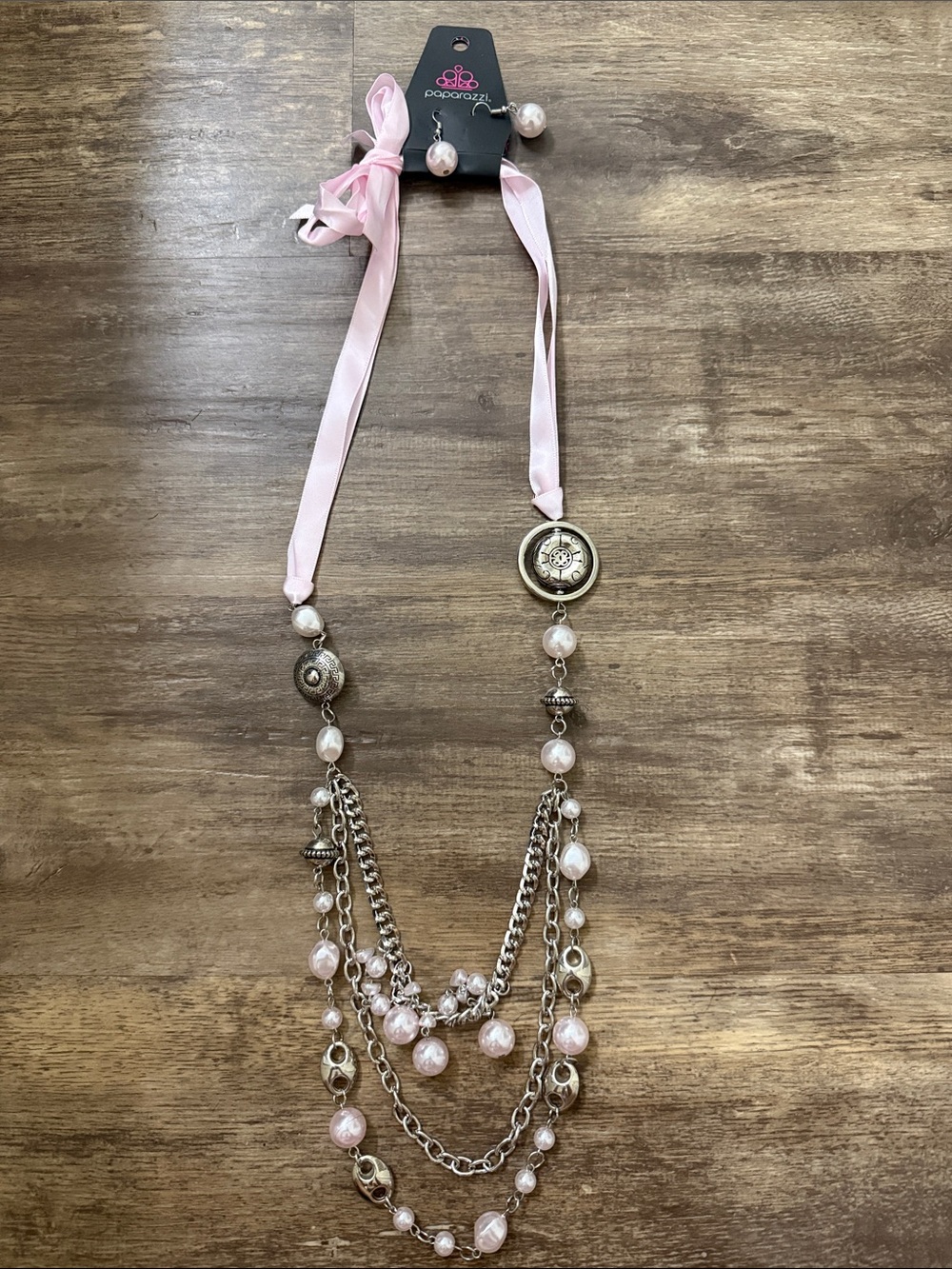 NWT Paparazzi Pink Multi-Strand Pearl & Chain Necklace